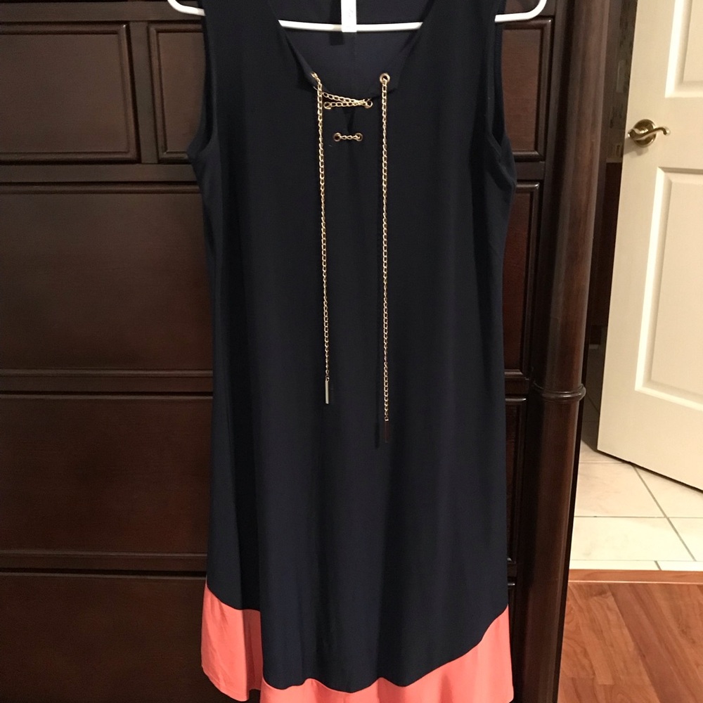 Ladies dress. Petite M. Navy and coral.